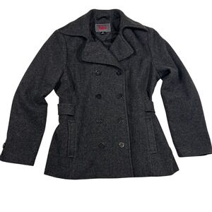LEI Wool Peacoat Women's L Charcoal Gray Double Breasted